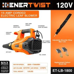 img 3 attached to Enertwist Electric Leaf Blower 15-Amp 137MPH 607CFM Variable Speed 8000~17000Rpm 1.2M Shoulder Strap 10Ft Power Cord Cord Retention Auxiliay Handle ET-LB-1800