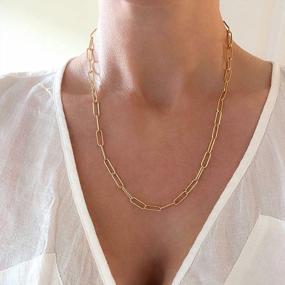 img 3 attached to 14K Gold Plated Oval Dainty Paperclip Chain Choker Necklace For Women Girls