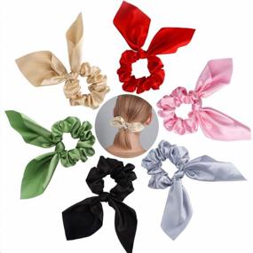 img 1 attached to Get Stylish With Exacoo'S 6 Pack Satin Silk Bunny Ear Scrunchies For Women- Accessorize In 6 Colors!