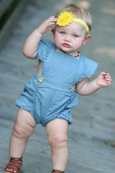 img 1 attached to Adorable Baby Girl Demin Romper With Ruffles - Perfect For Summer! review by Dean Gomatham