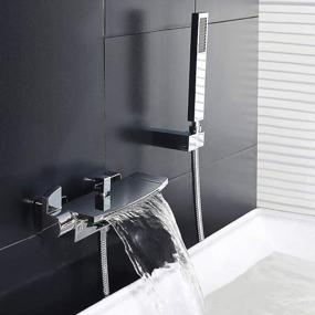 img 3 attached to KunMai Waterfall Wall Mounted Tub Faucet With Hand Shower Two Handles Bathtub Faucet In Chrome Solid Brass Bathroom Tub Filler Faucet With Handheld Shower