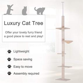 img 1 attached to 🐾 Premium Quality PawHut 9' Adjustable Height Floor-to-Ceiling Vertical Cat Tree - Superior Feline Fun and Rest