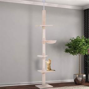 img 3 attached to 🐾 Premium Quality PawHut 9' Adjustable Height Floor-to-Ceiling Vertical Cat Tree - Superior Feline Fun and Rest