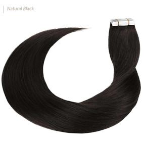 img 3 attached to 100% Human Hair Extension: BARSDAR Tape In Hair Extensions, 20Pcs 18In Natural Black For Women/Girl