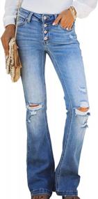 img 4 attached to Mid Rise Ripped Flare Denim Pants For Women By Sidefeel - Fitted Jeans