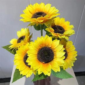 img 3 attached to UKELER Large Artificial Sunflowers 6'' Fake Silk Sunflower Bouquets For Indoor Outdoor Decoration, Wedding Decoration, DIY Garden Decor, Party Decoration