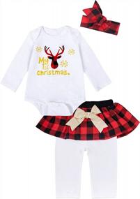 img 4 attached to My First Christmas Outfit Set For Baby Girls With Long Sleeve Bodysuit