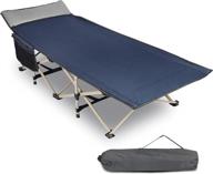 redcamp portable camping cot with pillow for heavy adults, 28" wide sturdy foldable sleeping cot for outdoor and office use, navy logo