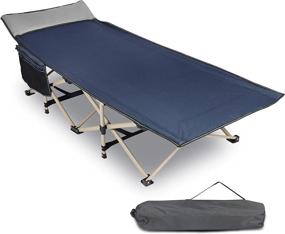 img 4 attached to REDCAMP Портативная кемпинговая кроватка с подушкой для тяжелых взрослых, 28-дюймовая широкая прочная складная спальная кроватка для использования на открытом воздухе и в офисе, темно-синий
