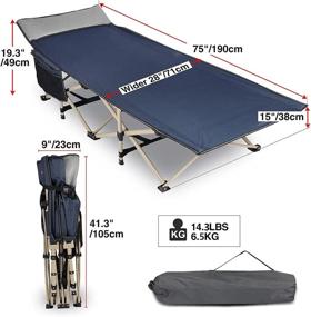 img 2 attached to REDCAMP Портативная кемпинговая кроватка с подушкой для тяжелых взрослых, 28-дюймовая широкая прочная складная спальная кроватка для использования на открытом воздухе и в офисе, темно-синий
