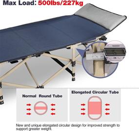 img 3 attached to REDCAMP Портативная кемпинговая кроватка с подушкой для тяжелых взрослых, 28-дюймовая широкая прочная складная спальная кроватка для использования на открытом воздухе и в офисе, темно-синий
