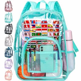 img 4 attached to Heavy Duty Clear Backpack - Green Transparent Bookbag For School And Travel