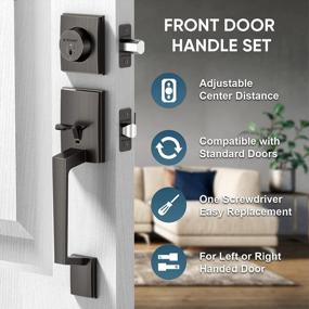 img 2 attached to Oil Rubbed Bronze TICONN Front Door Handle Set With Heavy Duty Square Lever And Single Cylinder Deadbolt Reversible For Entrance Exterior Doors