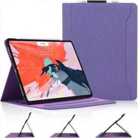 img 4 attached to Фиолетовый чехол Skycase для iPad Pro 12.9, 2018 г., поддержка зарядки Apple Pencil и автоматическое отключение, многоугольная подставка для просмотра, чехол-книжка