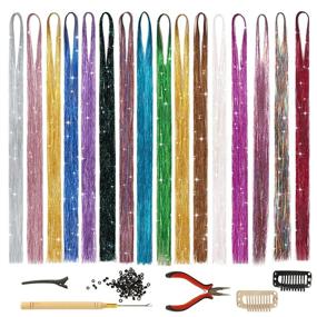 img 4 attached to BARSDAR Hair Tinsel Kit, 16 Colors Strands Shiny Tinsel Hair Extensions Fairy Glitter Sparkling Hair With Tools For Women Colorful Hair Highlights For Christmas Halloween Cosplay Party (16 Colors, 3200 Strands)