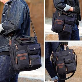 img 3 attached to Стильная и функциональная винтажная сумка-мессенджер из парусины для мужчин от XINCADA
