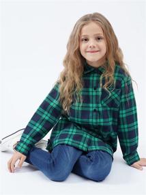 img 3 attached to Sleeve Button Cotton Flannel Green Girls' Clothing - Tops, Tees & Blouses