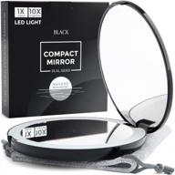 зеркало для макияжа mavoro со светодиодной подсветкой, увеличение 1x / 10x - светодиод дневного света, карманное зеркало или зеркало для сумочки, маленькое дорожное зеркало. складное портативное зеркало, большое - 5 дюймов (черное) логотип