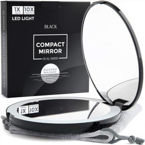 img 4 attached to Зеркало для макияжа Mavoro со светодиодной подсветкой, увеличение 1X / 10X - светодиод дневного света, карманное зеркало или зеркало для сумочки, маленькое дорожное зеркало. Складное портативное зеркало, большое - 5 дюймов (черное)