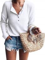 women's henley v neck long sleeve button down tops - warm waffle knit tees logo