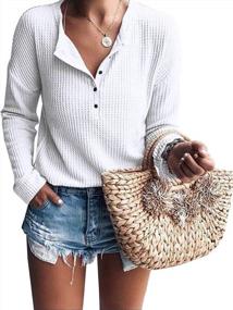 img 2 attached to Women'S Henley V Neck Long Sleeve Button Down Tops - Warm Waffle Knit Tees
