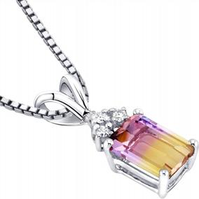 img 3 attached to Peora Ametrine With Genuine Diamond Pendant In 14 Karat White Gold, Elegant Solitaire, Radiant Cut, 7X5Mm, 1 Carat Total