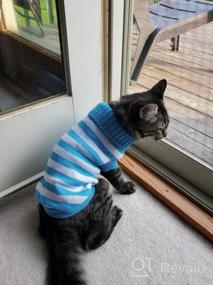 img 6 attached to Очень тянущийся и мягкий полосатый свитер в стиле котика для кошек и маленьких собак - вязаная одежда Evursua для самцов и самок (S, синий) - сохраняющая их теплыми и модными