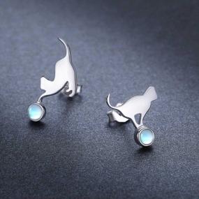 img 3 attached to MEDWISE Cat Studs Earrings Sterling Silver Opal Moonstone Mini Cat Mismatched Earrings Jewelry Gifts For Women Daughter Cat Lovers