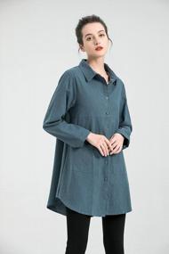 img 1 attached to 👚 Stylish and Functional: Minibee Women's Linen Button Down Long Tunic Tops Plus Size Blouse with Pockets