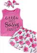 3 pcs infant baby girl clothes sets: sleeveless tank tops, flower pant & headband outfits for toddlers logo