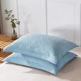 img 3 attached to Denim Blue WINLIFE 100% Cotton Quilted Floral Printed Pillow Sham Cover - Standard Size