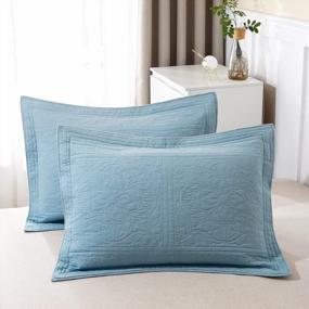 img 4 attached to Denim Blue WINLIFE 100% Cotton Quilted Floral Printed Pillow Sham Cover - Standard Size