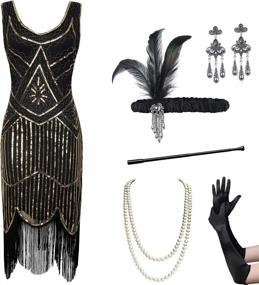 img 4 attached to Coucoland Womens 1920S Flapper Sequin Beads Dress With Roaring 20S Gatsby Accessories Set For Party