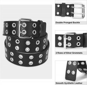 img 1 attached to SANSTHS 1.5 Inch PU Leather Punk Rock Metal Jeans Belts For Men And Women - Double Grommet