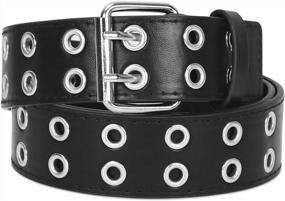 img 4 attached to SANSTHS 1.5 Inch PU Leather Punk Rock Metal Jeans Belts For Men And Women - Double Grommet