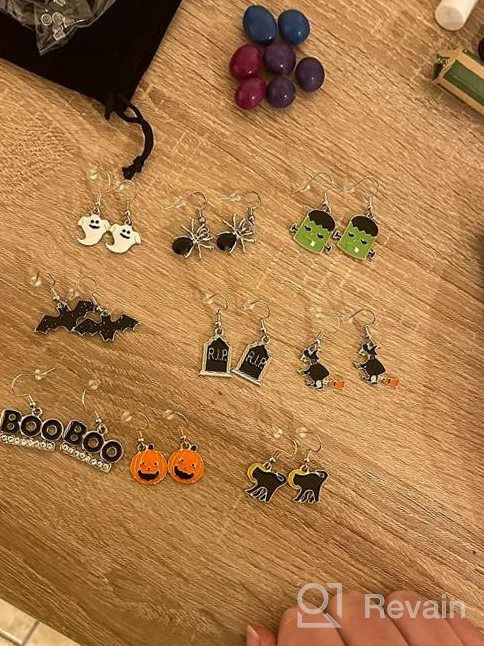 img 1 attached to PHALIN Halloween Earrings Set - Stylish Spider Web Pumpkin Ghost Bat Drop Earring Studs for Women & Girls - Halloween Party Jewelry Set review by Jill Lawrence