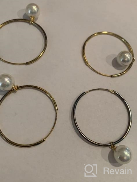 img 1 attached to 👂 FANCIME White/Yellow Gold Plated Sterling Silver Pearl Hoop Earrings - Dangle Drop & Endless, Fine Jewelry for Women & Girls review by Tyrell Rike