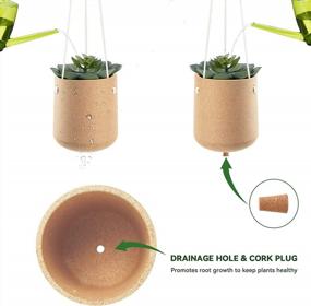 img 3 attached to JOYSEUS 2 Pack Cork Hanging Planter Indoor, натуральный 5-дюймовый настенный горшок для растений, подвесные горшки с дренажным отверстием и джутовой веревкой для небольших растений, кактусов, суккулентов, трав