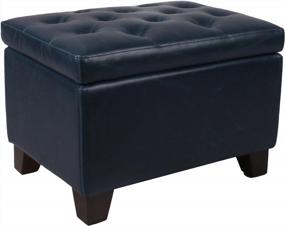 img 1 attached to 🔵 Vintage Blue Julian Rectangular Bonded Leather Storage Ottoman by New Pacific Direct: Chic & Functional Storage Solution