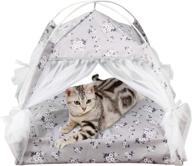 🏕️ laamei portable folding cat tent, waterproof pet house bed, indoor outdoor travel camping shelter for dogs, cats, and small animals - medium grey logo