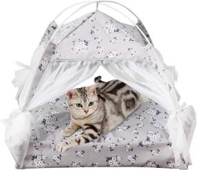 img 4 attached to 🏕️ Laamei Portable Folding Cat Tent, Waterproof Pet House Bed, Indoor Outdoor Travel Camping Shelter for Dogs, Cats, and Small Animals - Medium Grey