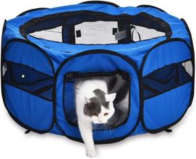 img 4 attached to 🐶 Blue Portable Soft Pet Playpen, 35-inch, AmazonBasics