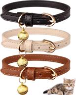 🐱 jamktepat 3-pack leather cat collars with bells - soft pet safety collar for kittens - black, chocolate, beige (xs) logo