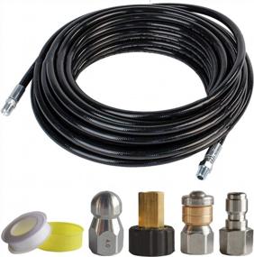 img 4 attached to High-Pressure Hourleey Sewer Jetter Kit For Pressure Washer With 1/4 Inch NPT Connection, 50 FT Drain Cleaning Hose, 4.0 Orifice Button Nose, And Rotating Sewer Jetting Nozzle, Max. 4000 PSI