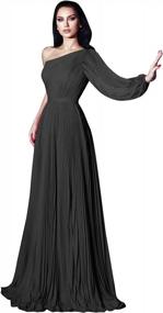 img 2 attached to MARSEN One Shoulder Long Sleeve Evening Gowns Pleated Chiffon Formal Dresses For Women A Line Prom Dress