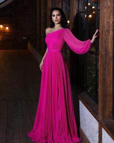 img 3 attached to MARSEN One Shoulder Long Sleeve Evening Gowns Pleated Chiffon Formal Dresses For Women A Line Prom Dress