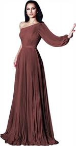 img 4 attached to MARSEN One Shoulder Long Sleeve Evening Gowns Pleated Chiffon Formal Dresses For Women A Line Prom Dress