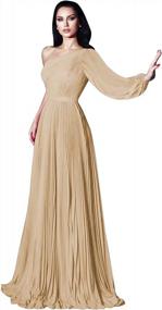 img 1 attached to MARSEN одно плечо с длинным рукавом вечерние платья плиссированные шифоновые вечерние платья для женщин трапециевидное платье для выпускного вечера