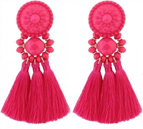 img 4 attached to Boderier Bohemian Statement Thread Tassel Chandelier Drop Dangle Earrings With Cassandra Button Stud