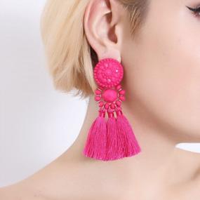 img 2 attached to Boderier Bohemian Statement Thread Tassel Chandelier Drop Dangle Earrings With Cassandra Button Stud